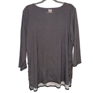 Chicos Womens Black & White Houndstooth Top W/ Gold Button Detail US Size L